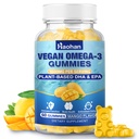 Omega-3 Yetişkinler için Gummies, Orange Flavor – Sugar-Free, Algae-Derived DHA 600 mg & EPA 300 mg, Vitaminler A, C, E, çinko, 60 Gummies