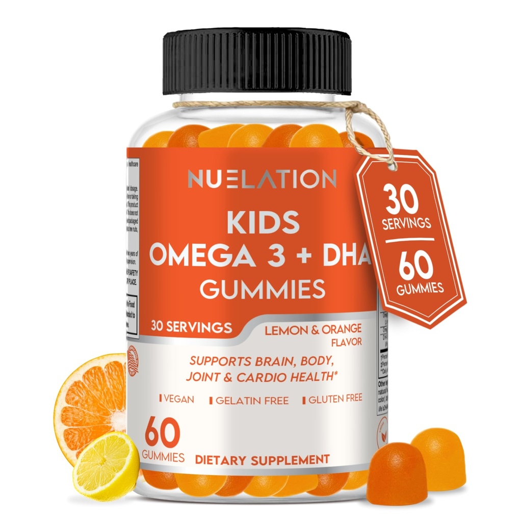 Vegan Omega 3 Gummies for Kids with DHA, Plant Based, 30 Servings, 60 Ct. Gelatin Free, Gluten Free, Non-GMO Omega 3 Supplement. Kids & Toddlers DHA Gummies for Brain, Eye, Heart & Immune Support