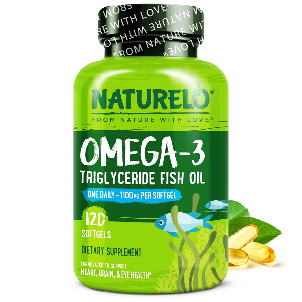 NATLO Burpless Omega 3 Fish Oil Supplement - 1100 mg Triglyceride Omega-3, EPA + DHA, Sıvı Fish Oil for Heart, Eye, Brain, Joint Health - 120 Softgels, 4 Ay Supply Supply