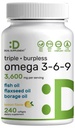 Triple Omega 3-6-9 Fish Oil Supplements 3,600 mg - Flaxseed Oil & Borage Oils Kompleks - Yüksek EPA + DHA - Burpless Pills, Lemon Flavored, Wild Caught – Heart, Joint, & Brain Support