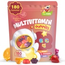 Çocuklar Multivitamin Gummies 180 Count - Eye, Brain & Gut Desteği - Çocuklar için Şekersiz Vitaminler - Lutein, Omega-3 DHA & Prebiyotiks - 3 Meyve Flavors - 2 Yaş++