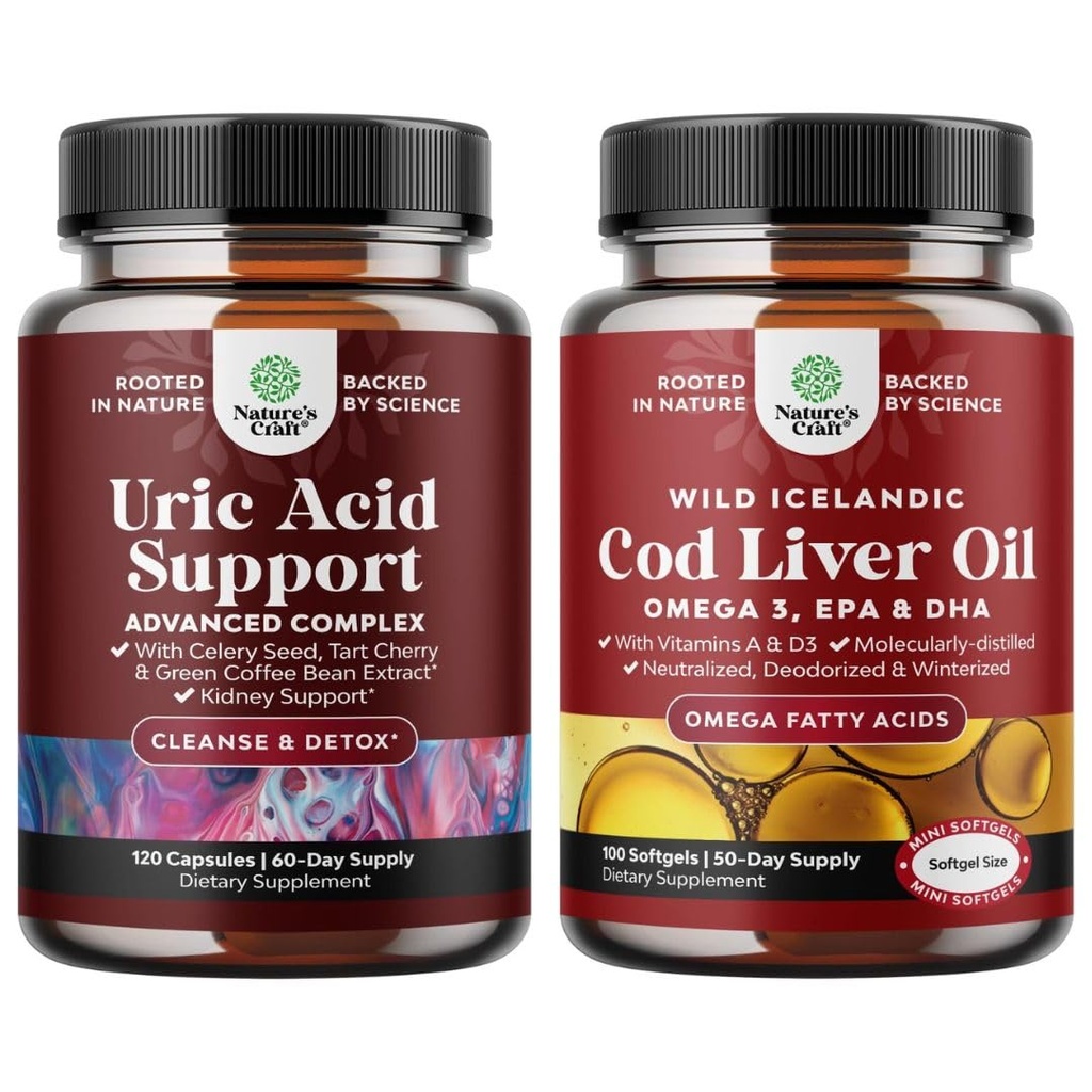Uric Acid Cleanse için Green Coffee Bean Taklit - Turmeric Tart Cherry & Celery Tohum ve İzlandaca Wild Caught Cod Liver Oil Softgels - Omega 3 EPA DHA Vitamin D & A 1000mg Per