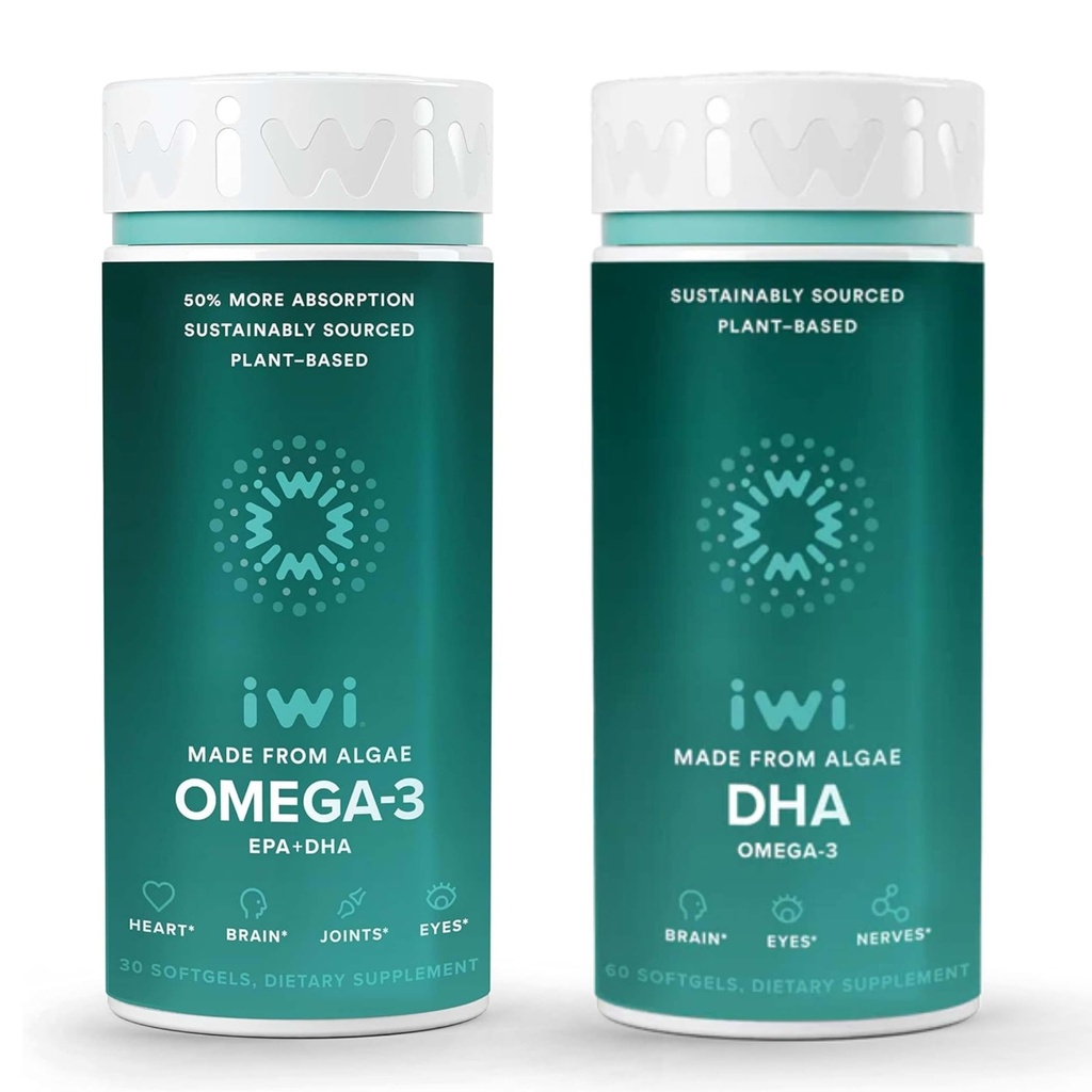 Iwi Omega-3 & DHA Omega-3 Sche, 30 Hizmet, Vegan Plant-Based Algae Omega 3, Krill & Fish Oil Alternative, No Fishy Aftertaste