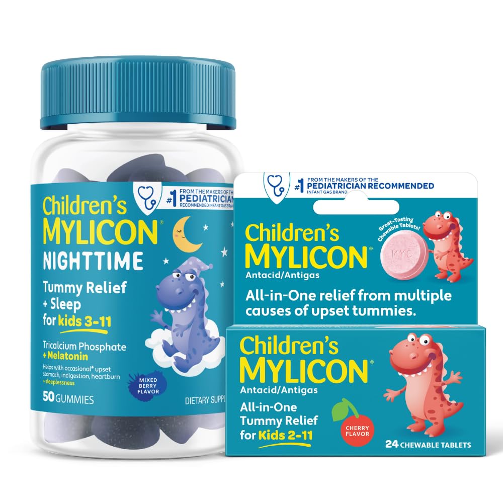 MyLICON Tummy Relief for Kids Sche, Daytime Tummy Relief Tablets + Nighttime Gummies with Melatonin