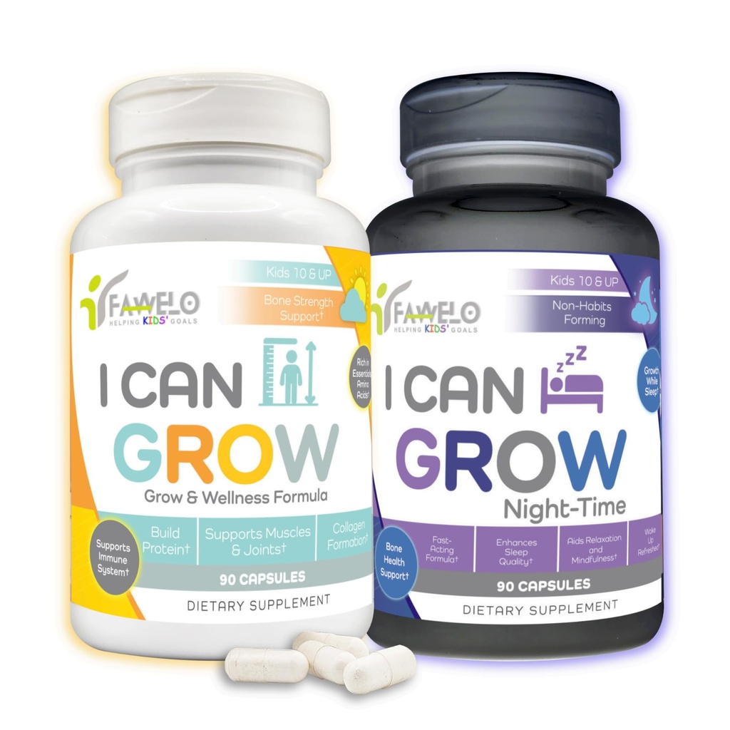 10+ & Gençler için Gün ve Gece Paketi Büyüyebilirim | L-Arginine, Colostrum, Magnezyum | Nourish Daily + Nighttime Sleep Aid for maximum Height & Development | 2Pack