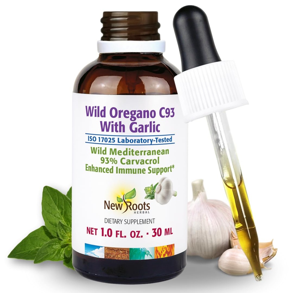 YENİ ROOTS HERBAL Wild Oregano Oil Tincture with, (1 fl oz) |% 93 Carvacrol Oregano Oil Drops, Geliştirilmiş Immune Support Supplement l Non GMO, Vegan, GMP sertifikalı