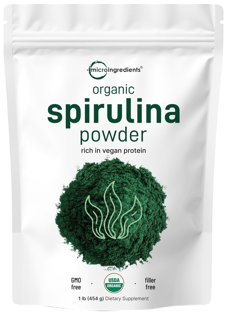 Mikro Malzemeler Organik Spirulina Toz, 1lb | Blue-Green Algae, Vegan protein, Vitaminler ve Mineraller | Doğal klorophyll & Enzymes | Non-GMO, Gluten-Free, Nomixs, Rich in Vegan Protein, Vitaminler ve Mineraller | Doğal klorophyll & Enzymes | Source of Natural Chlorophyll & Enzymes | Non-GMO