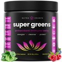 NutraChamps Super Greens Toz Premium Superfood | 20+ Organik Yeşil Veggie Tüm Gıdalar | Buğday Çim, Spirulina, Chlorella | Antioksi, Digestive Enzyme & Probiyotik Mixs (9.1 OZ, Antioksi)