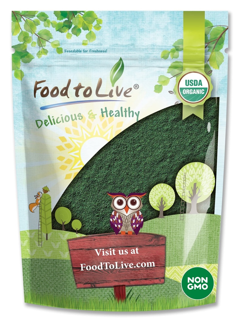 Yiyecek to Live Organic Spirulina Toz, 2 Pounds – Non-GMO, Kosher, Raw Blue-Green Algae, Vegan Superfood, Bulk, Non-Irradiated, Pure Vegan Yeşil Protein, Vitaminler ve Mineraller, Büyük İçecekler için