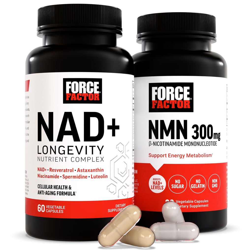 Force Factor NMN Supplement, NAD+ (NMN veya Nicotinamid Riboside Alternatif) Resveratrol, Astaxanthin, spermidine & Luteolin Kompleksi, NAD Hücreleri Destekleme ve Sağlıklı Ağlama, 60 Capsules