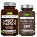 Pure & Essential High Abxia Omega-3 Wild Fish Oil 1360 mg + Live Cultures+ Lab4 Probiyotiks Sche, 1000 mg & DHA Astaxanthin + 25 Milyar CFU Lactobacillus Acidofilius & Bifidobacterium wi