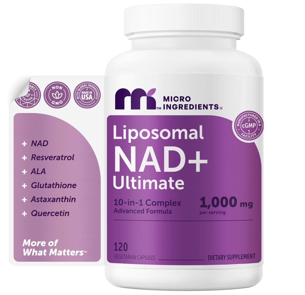 Mikro Malzemeler Liposomal NAD+ Ultimate Complex 1000 mg | 120 Veggie Capsules | NMN Pathway Formula | 10in-1 with Resveratrol, Glutathione, & Astaxanthin | NAD Supplement for Women & Men