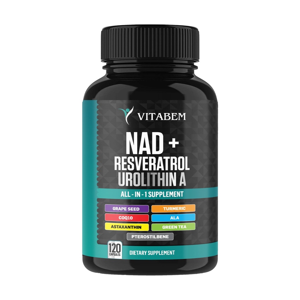 NAD+ Supplement Kompleksi – NAD Supplement+ 300 mg with Astaxanthin, Urolithin A, Resveratrol, CoQ10 & Anti plaoksit – Hücresel Enerji, Mitochondrial Support – 120 Kont (Polonya)