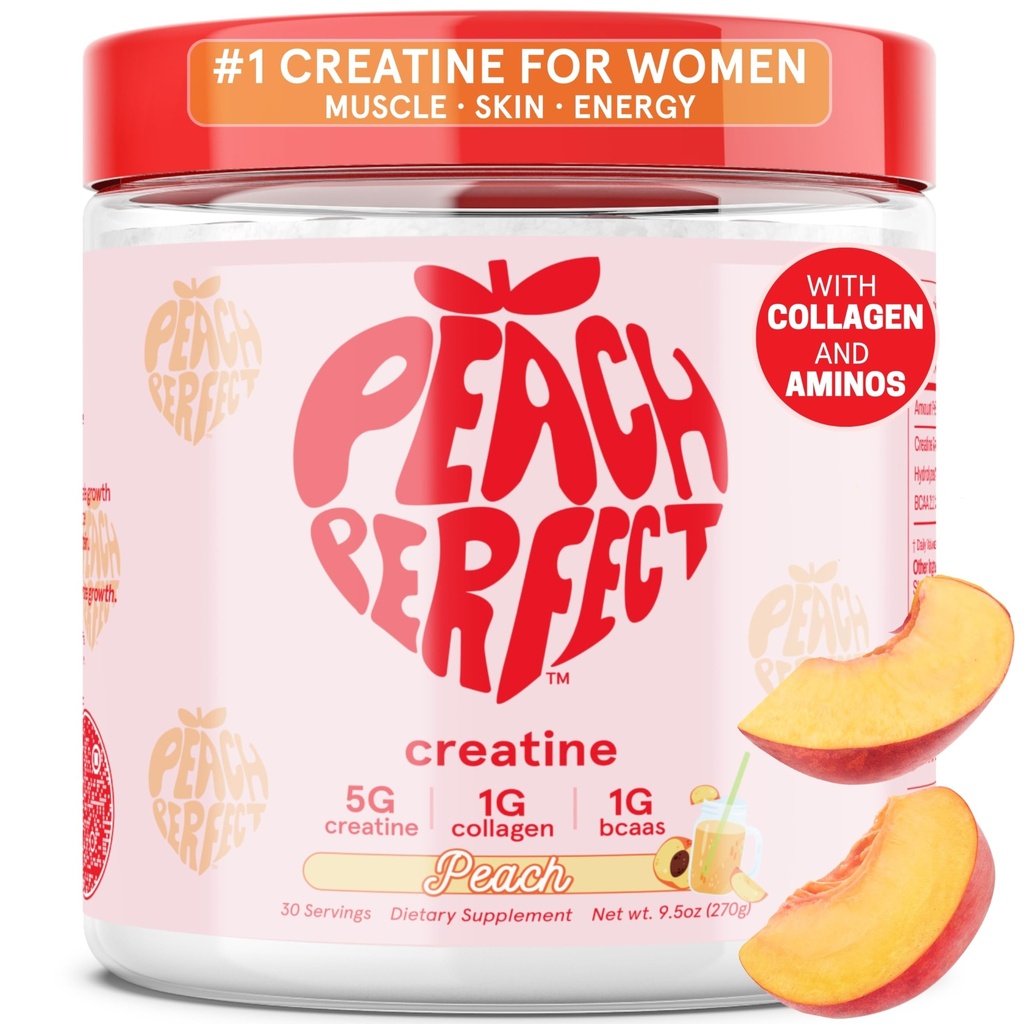 Peach Perfect Kretine Monohidrat Toz, Glute Builder Kreagen, BCAAs, 5g Vegan Micronized Kre Support, 30 SVG, Peach Flavor