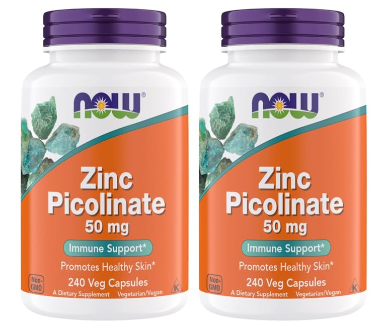Şimdi Supplements, çinko Picolinate 50 mg, Supports Enzyme Functions, Immune Support, Non-GMO, Kosher, Veganlar için Uygun - 240 Vegetarian Capsules (Pack of 2)