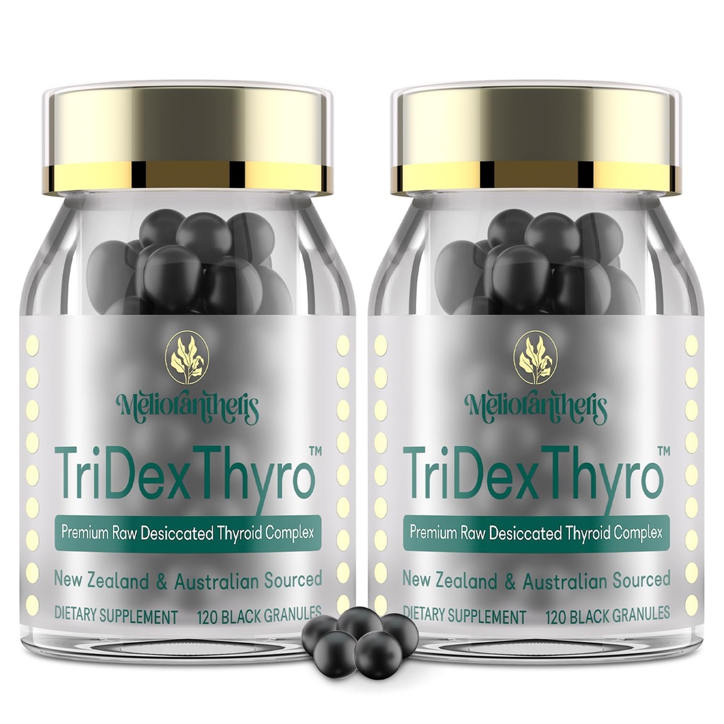 Tiroid Tamamı – TriDexThyroTM Raw Desiccated Yourroid Kompleks 375 mg with Bovine, Porcine & Ovine – 120 Capsules for Women and Men(2 Pack)