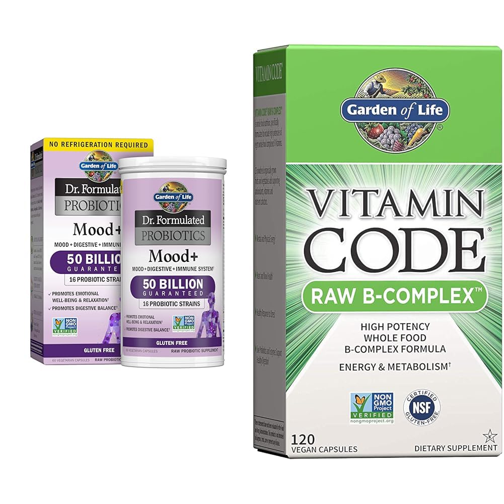 Yaşam Bahçesi Dr. Formulated Probiyotiks Mood + Asitofili Probiyotik Supplement & Vitamin B Kompleksi - Vitamin Kodu Raw B Kompleks - 120 Vegan Capsules
