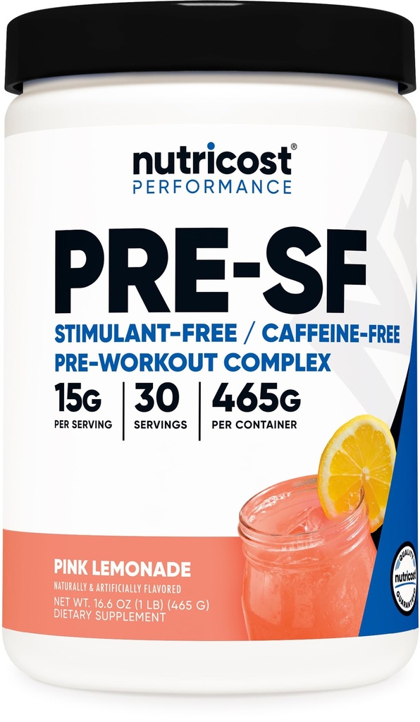 Nutricost Stim-Free Pre-Workout, 30 Hizmet (Pink Lemonade) - Caffeine Free, Stimulant Free, Non-GMO, Gluten Free