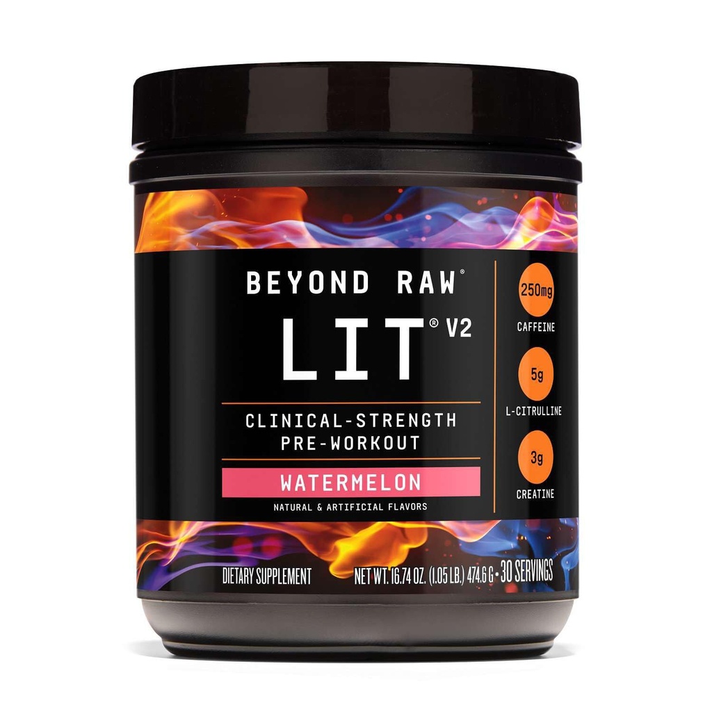 BEYOND RAW LIT V2 Klinik Güçlü Pre Workout Toz, Hits Harder, Daha Büyük Pumps, Caffeine, L-Citrulline, Kretine, Watermelon, 30 Hizmet