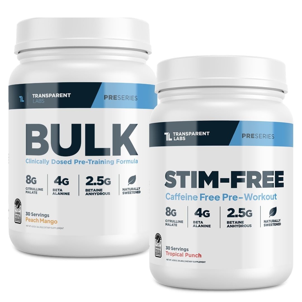 Gap Labs Bulk Pre-Workout (30 hizmet, Peach Mango) & Stim-Free Pre-Workout (30 hizmet, Tropikal Punch)
