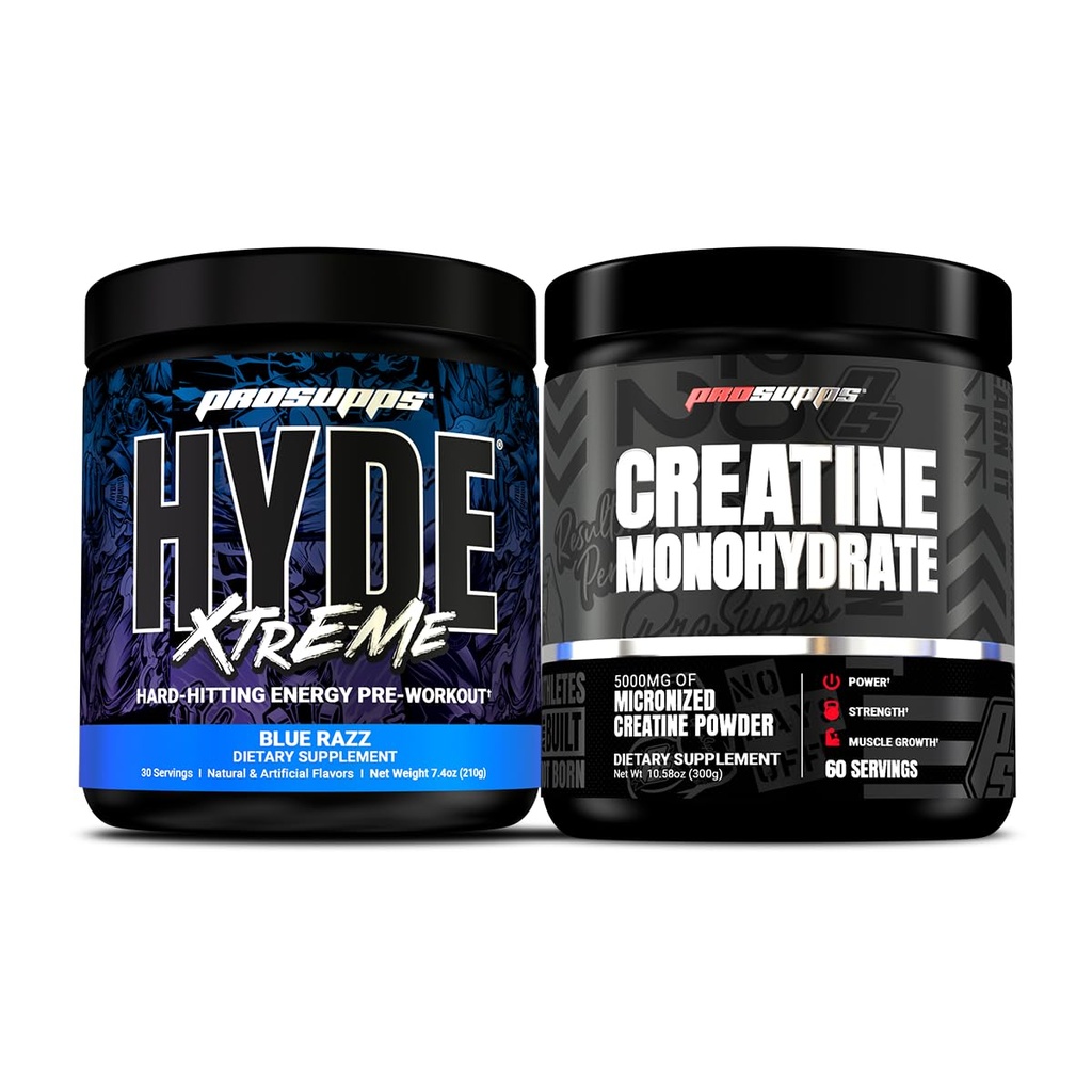 PROSUPPS Hyde Xtreme Hard-Hitting Energy Pre-Workout, Blue Razz ve Kretine 300 Schez