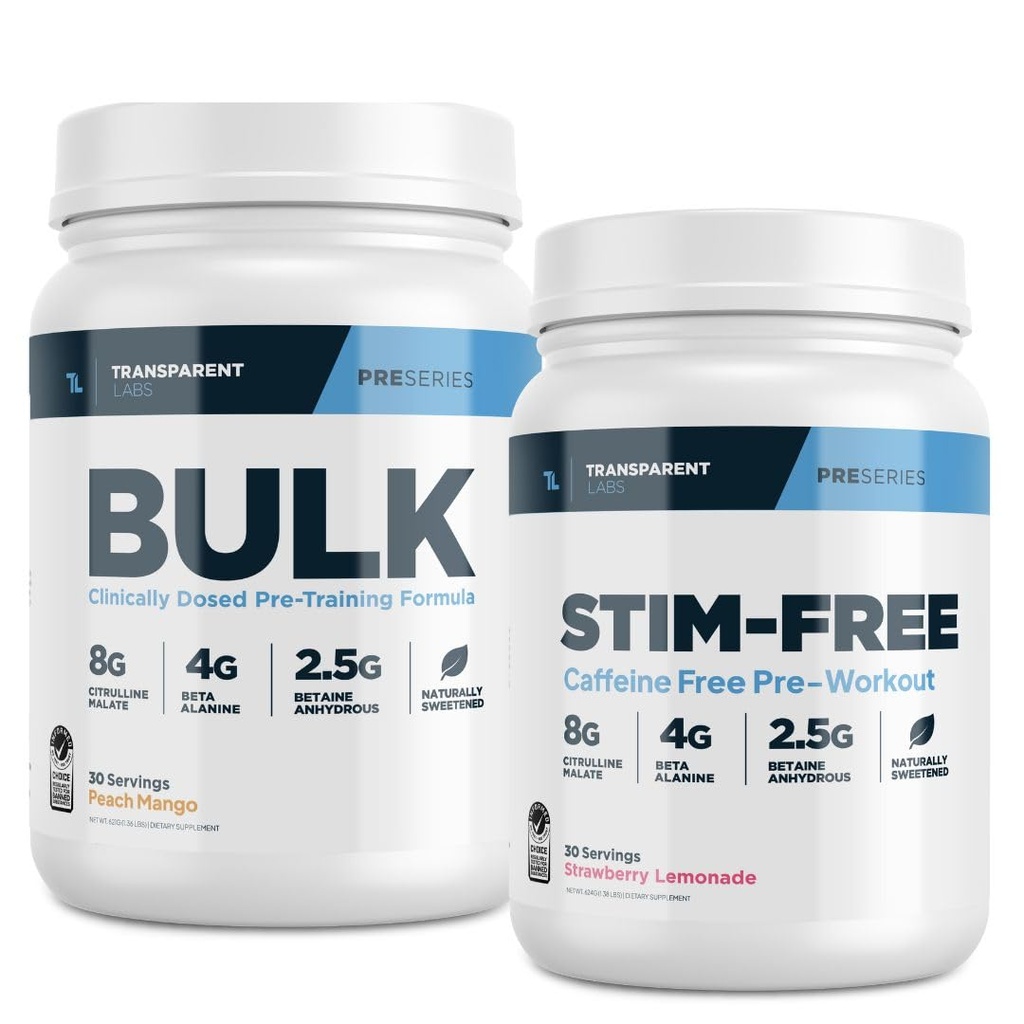 Mix Labs Bulk Pre-Workout Toz (30 Hizmet, Peach Mango) & Stim-Free Pre-Workout Toz (30 Hizmet, Strawberry Lemonade)