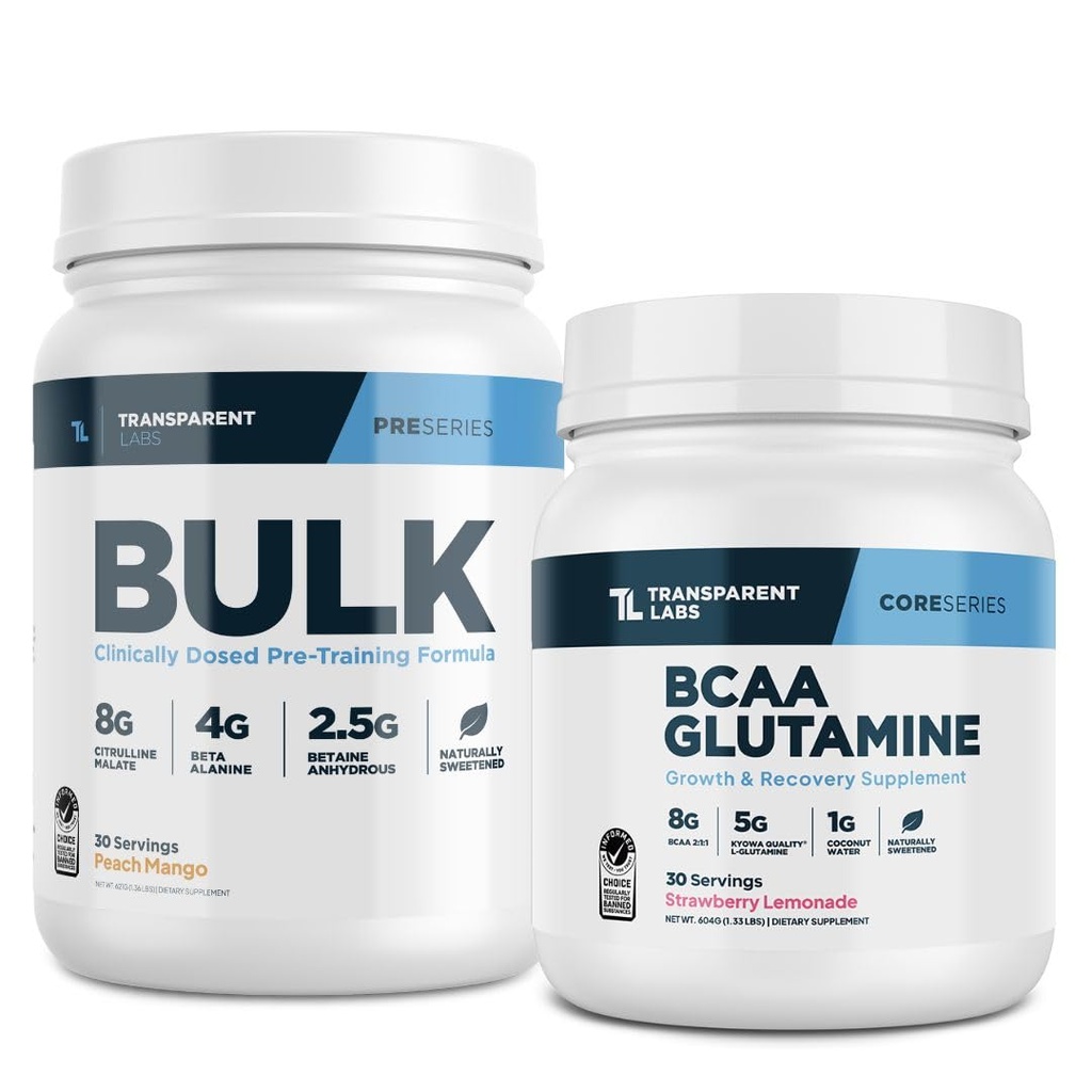 Gap Labs Bulk Pre-Workout (30 hizmet, Peach Mango) & BCAA Glutamine (30 hizmet, Strawberry Lemonade)