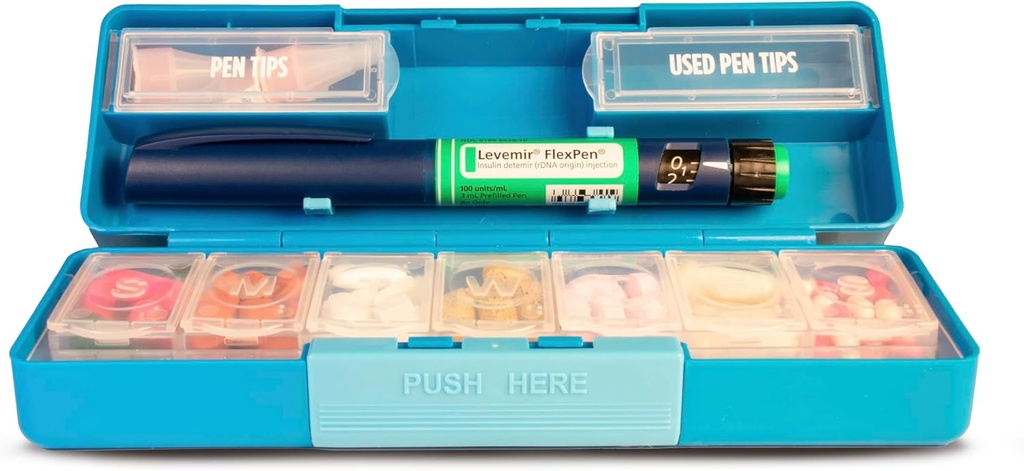 GMS Group Medical Supply, LLC Diabetic Pen Case & 7 Day Medicine Organizer - Diabetik Malzemeler için Seyahat Kiti - Bir Glance Tıp Hatırlatıcısı - Yeni & Kullanın