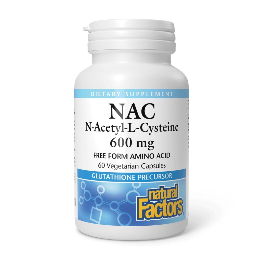 Natural Factors N-Acetyl-L-Cysteine 600 mg - Supports Healthy Liver & Lungs - Antioxidant Support Supplement Supports Immune System Health - 60 Vegetarian Capsules (60 Servings)