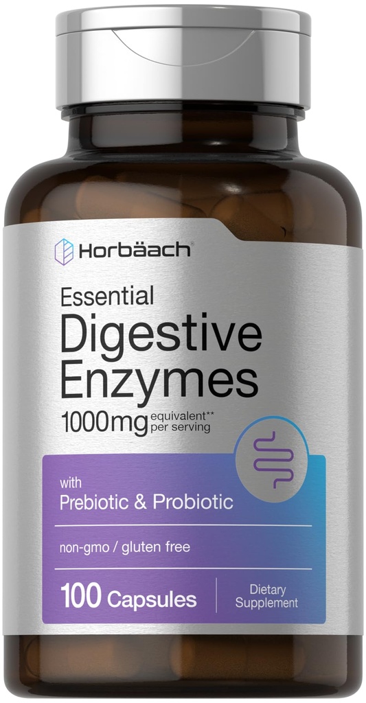 Horbäach Essential Digestive Enzymes | 100 Capsules | Enzyme Meeting for Men & Women | Non-GMO & Gluten Free Supplement Supplement Supplement Supplement