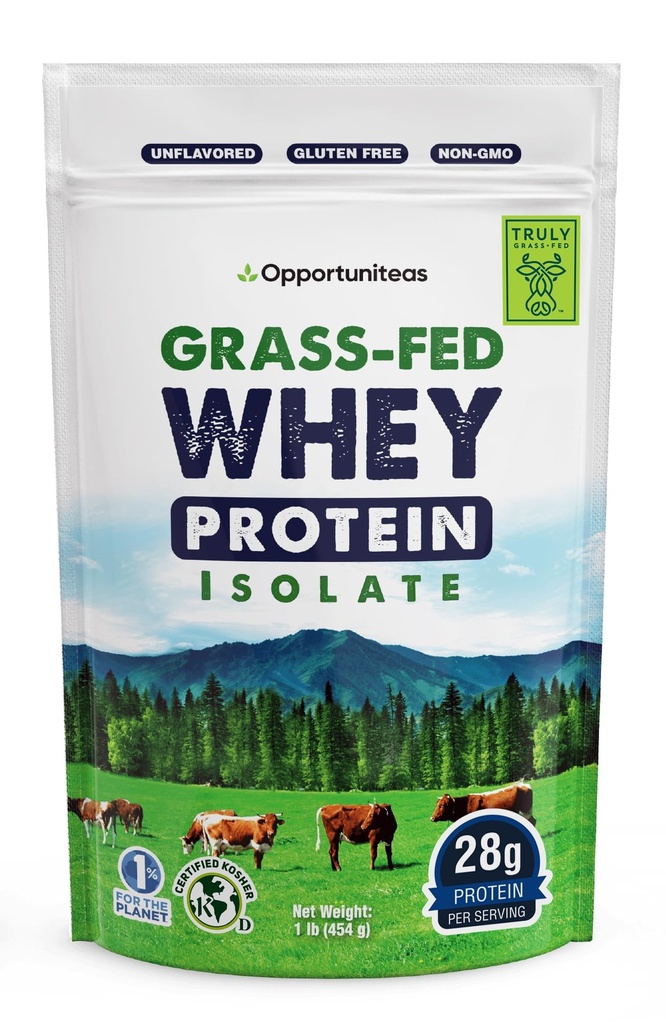 Opportuniteas Grass Fed Whey Isolate protein Tozu – Unflavored, Heavy-Metal Tested, 28g Protein, İrlanda'dan Kaynaklandı, Hormonsuz, ABD'de Paketlendi - 1lb