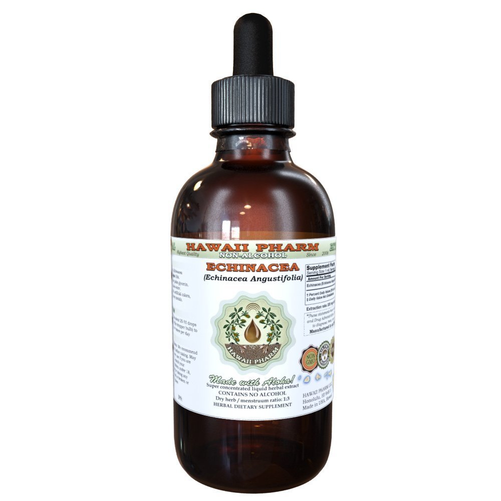 Echinacea Alkol Özgür Sıvı Ekstraksiyon, Echinacea (Echinacea Angusolia) kuru Kök Glycerite Hawaii Pharm Natural Herbal Supplement 2 ozz