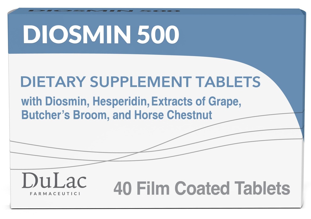Dulac Diosmin 500, Micronized Diosmin Hesperidin Diyeter Supplement 1000 mg per serve, Horse Chestnut Extract, Butcher's Broom & Red Grape Ekstraksiyon, Leg Circulation Support, 40 Tablet, İtalya'da Yapıldı