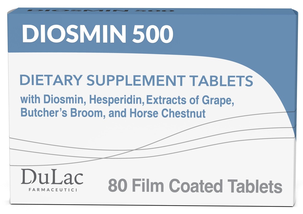 Dulac Diosmin 500, Micronized Diosmin Hesperidin Diyeter Supplement 1000 mg per serve, Horse Chestnut Extract, Butcher's Broom & Red Grape Ekstraksiyon, Leg Circulation Support, 80 Tablet, İtalya'da Yapıldı
