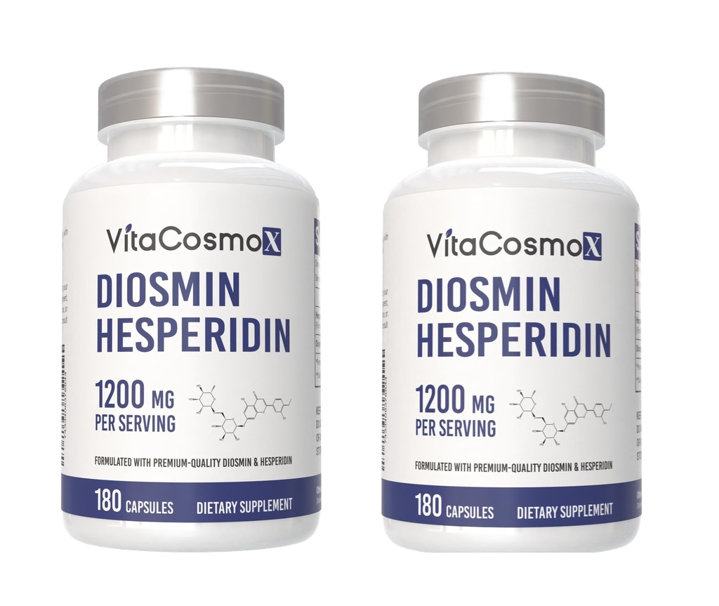 Diosmin Hesperidin 1200 mg Kompleksi, 180 Capsules, Citrus Bioflavonoyaks Rich Fruit Extract, 100% Vegetarian, Non-GMO & Gluten Free Diosmin Supplement with Max Strength - 2 Packs