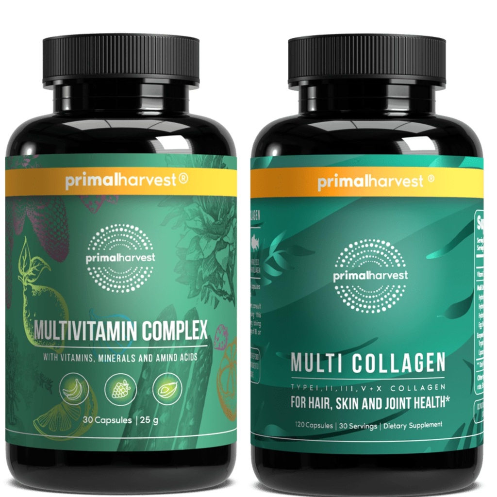 Primal Harvest Multivitamin & Collagen Supplements for Women and Men Multi Vitamin Capsules and Collagen Pil Pills Sche