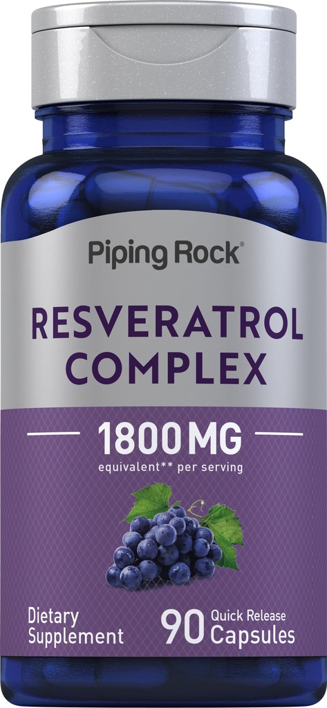 Piping Rock Resveratrol Kompleksi | 90 Capsules | Ultra Potent | Non-GMO, Gluten Free Supplement Supplement