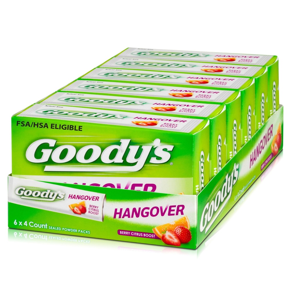 Goody's Hangover Tozs, Fast Pain Relief, Berry Citrus Flavor, 4 Stick Tozs, 6 Pack