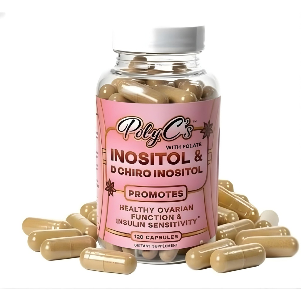 POLYC'S Myo-Inositol & D-Chiro Inositol Supplement for Women - 40:1 Ratio with Folate | Myoinositol Support Healthy Hormonal Balance and Menstrual Cycle | 120 Vegan Capsules