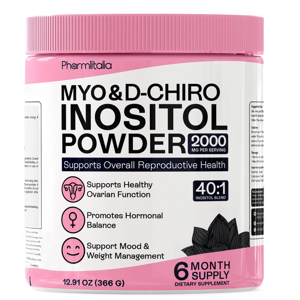 Pharmlitalia Myo-Inositol & D-Chiro Inositol Powder - Supplement for Women, Hormone Balance & Healthy Ovarian Support - 40:1 Blend, Great Alternative to Capsules (12.91 oz)