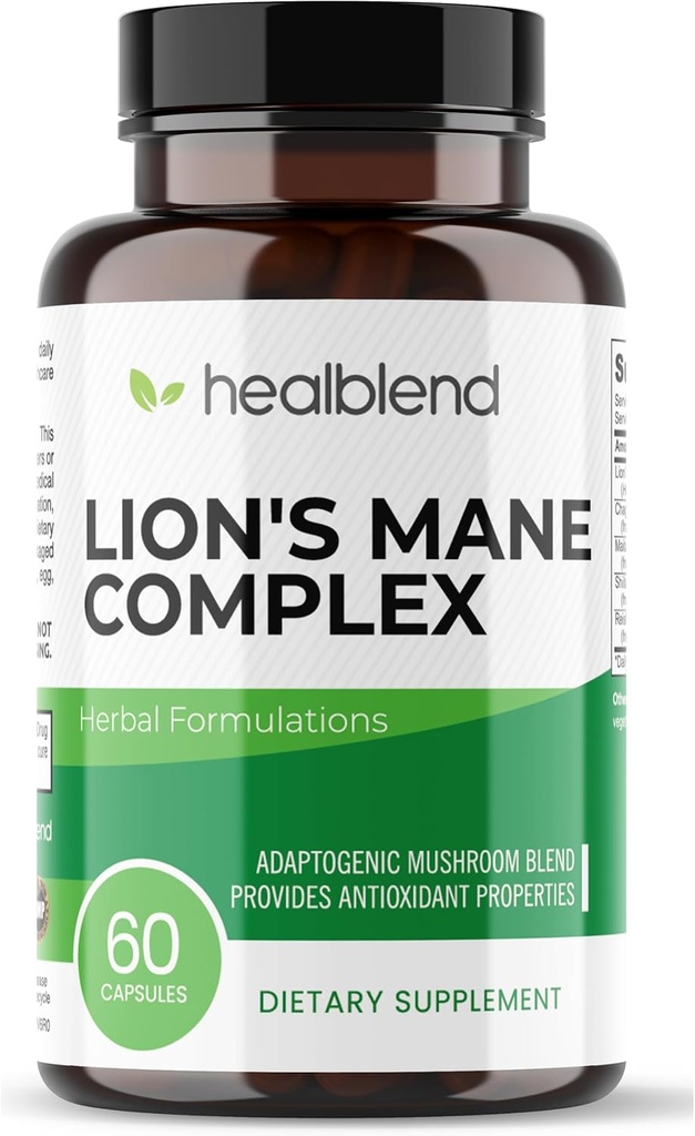 Aslan'ın Mane Meyvesi ile Mushroom Kompleksi - %100 Doğal ve Etkili Enerji Pilleri - Beyin, Focus Supplement, Stimulates Mood ve Yaratıcılık - 60 Immune Support Capsules