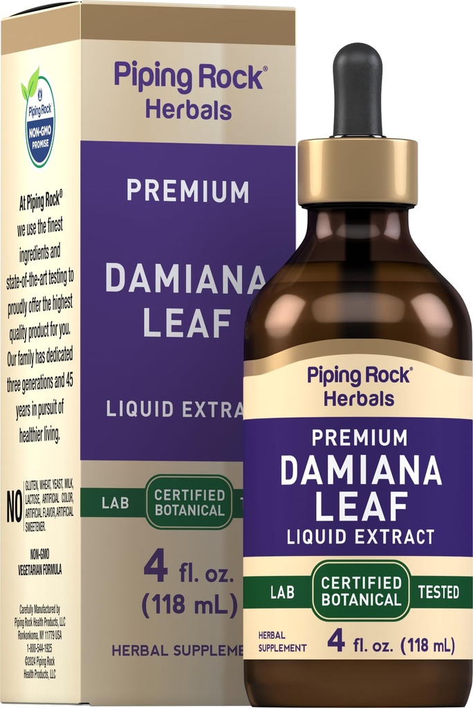 Piping Rock Damiana Leaf Herb Tincture | 4 fl oz | Sıvı Ekstraksiyon | Vejetaryen & Alkol Ücretsiz | GMO, Gluten Free Supplement