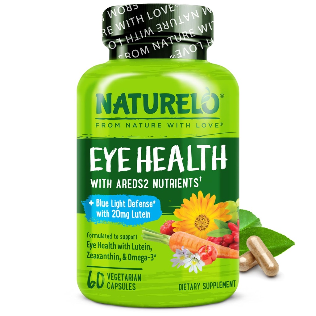 NATLO Eye Vitaminleri - Lutein, Zeaxanthin, C, E, çinko, Plus DHA - Kuru Gözler için Tamam, Sağlıklı Vizyon, Eye Support - 60 Vegan Capsules