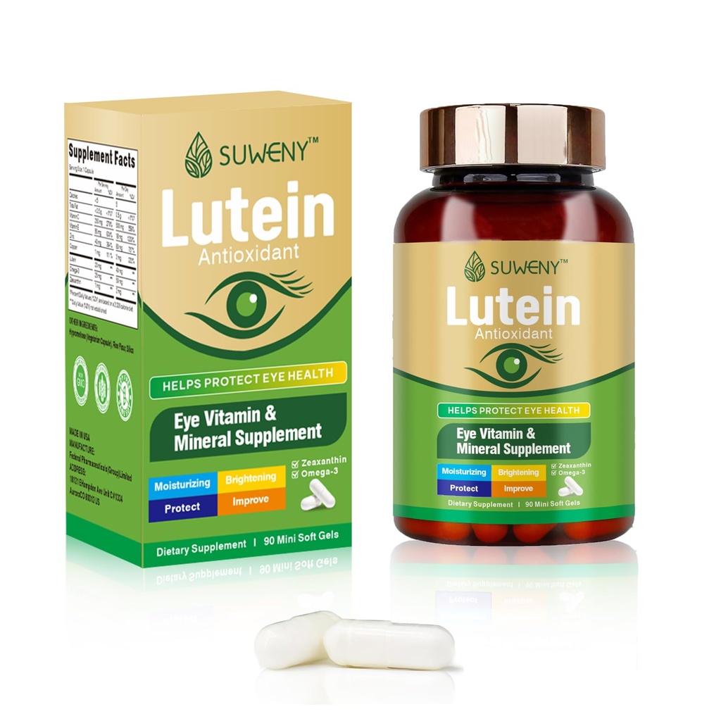 Yetişkinler için Lutein Eye Vitaminleri Tamam - 90 Capsules, Supports Eye Health with Zeaxanthin, çinko, C & E, Vegan Formula for Blue Light Protection & Macular Support (1)