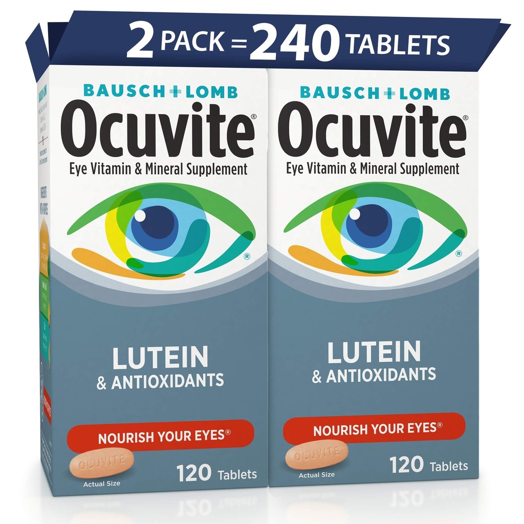 Ocuvite Eye Vitamin & Mineral Supplement, Lutein & Antioksi Vitamins A, C, E, Surface for Eye Health, Vitamins for Eyes, 120 Tablet (Pack of 2)
