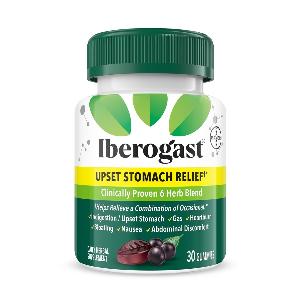 Iberogast Gummies Upset Stomach Relief: Helps Relieve a Combination of Occasional Indigestion/Upset Stomach, Gas, Heartburn, Bloating, Nausea and Abdominal Discomfort, Natural Elderberry Flavor, 30ct