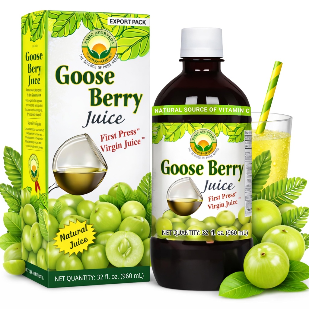 Basic Ayurveda Amla (Gooseberry) Juice | 32.46 Fl Oz (960ml) | Rich in Natural Vitamin C for Immunity, Skin Glow & Hair Health | Herbal Detox & Daily Ayurvedic Wellness Drink | No Added Sugar