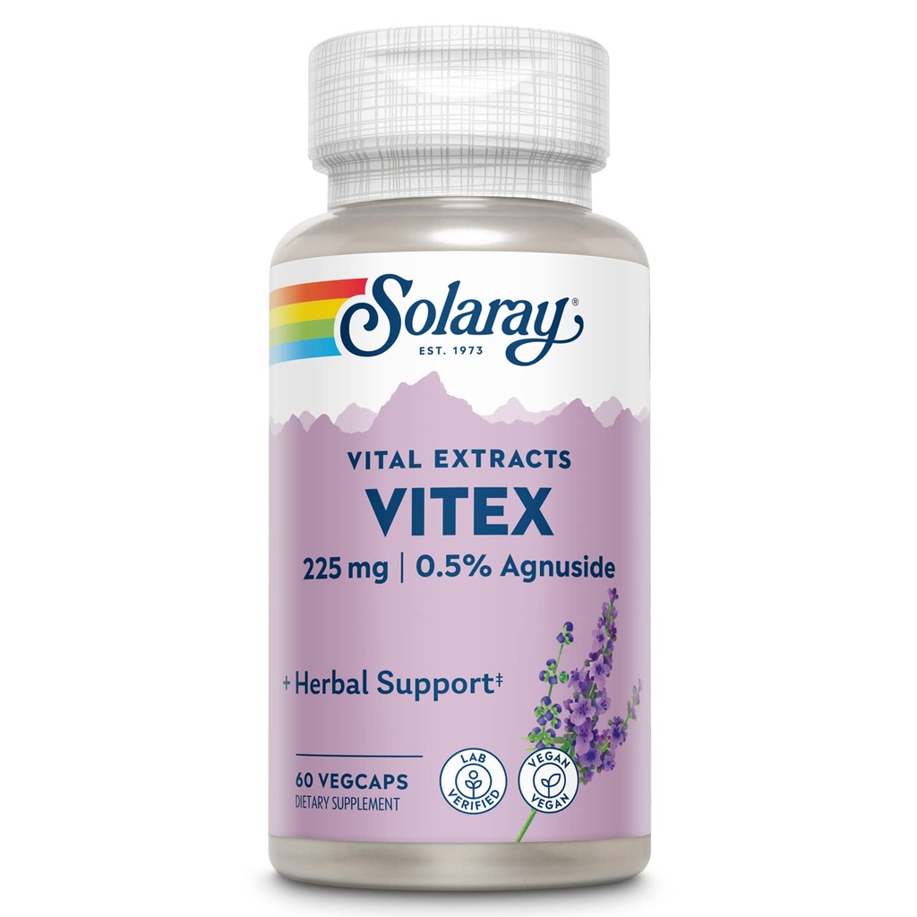 SOLARAY Vitex Berry Ekstraksiyon 225 mg - Kadınlar için Chasteberry Supplement - Geleneksel Hormon Denge Desteği - Chaste Tree Berry - Vegan, Lab TY - 60 Hizmet, 60 VegCaps