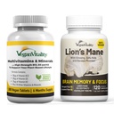Vegan Vitality Brain Nutrition Sche - Lions Mane Nootropic Capsules ve Vegan Multivitamins. Yüksek Güç Santrali - Memory ve Focus ve Genel Sağlık için Vegans ve Vegetarians için