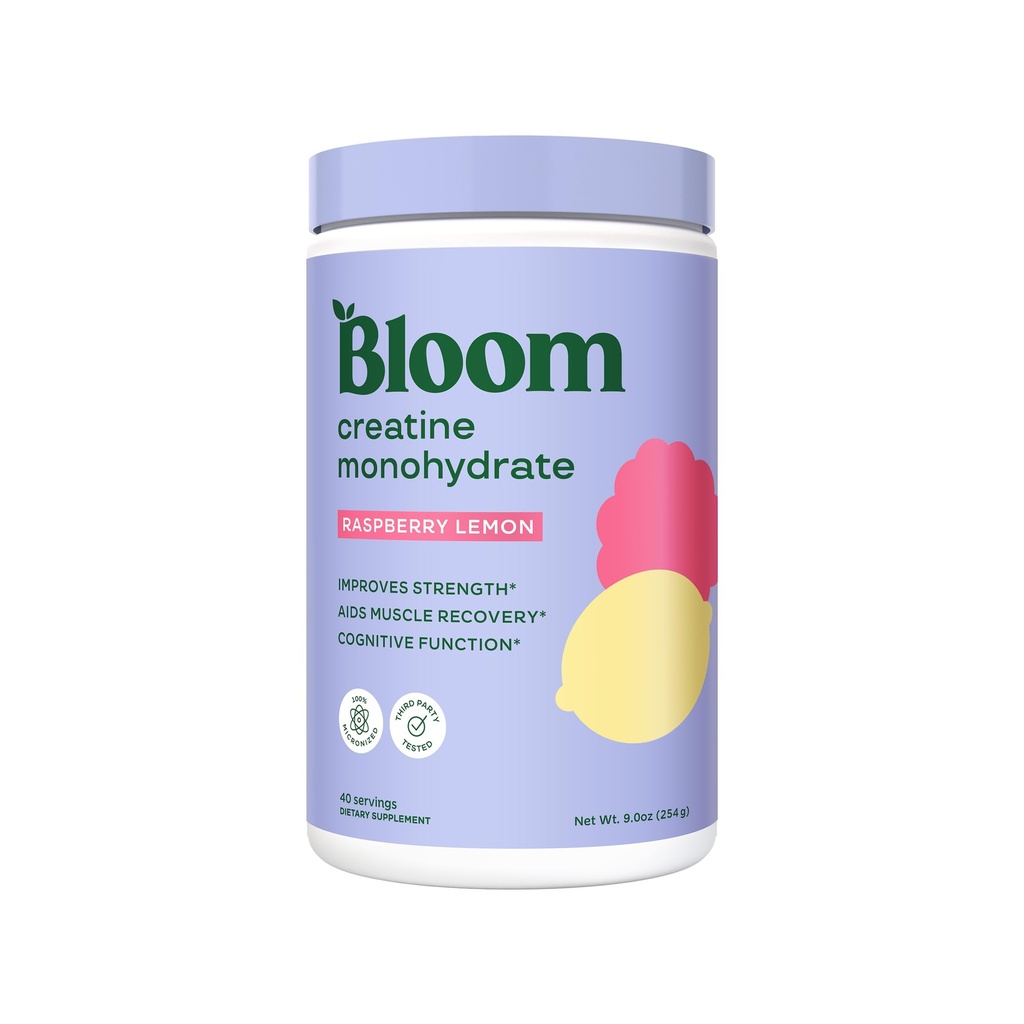 Bloom Beslenme Kretine Monohidrat Toz, 5g Micronized Tinatine per Service, Supports Muscle Recovery, Strength, Endurance, Pre or Post Workout, Gluten Free, Non GMO, Raspberry Lemon, 40 SVG, 9 oz